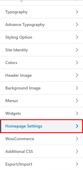 Homepage Settings