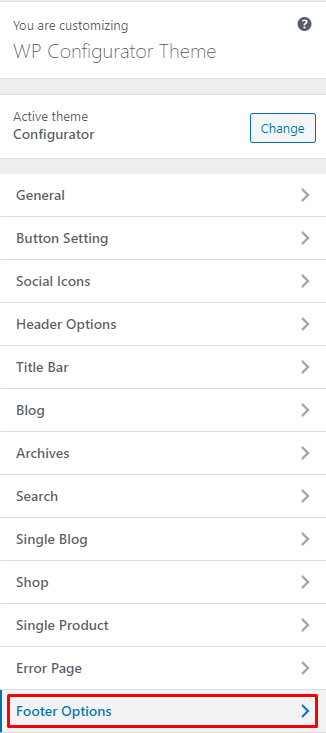 WP Configurator Theme Footer Options
