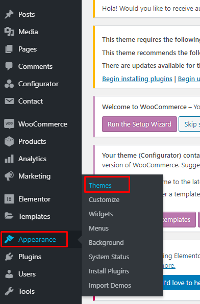 WP Configurator Theme Install Theme