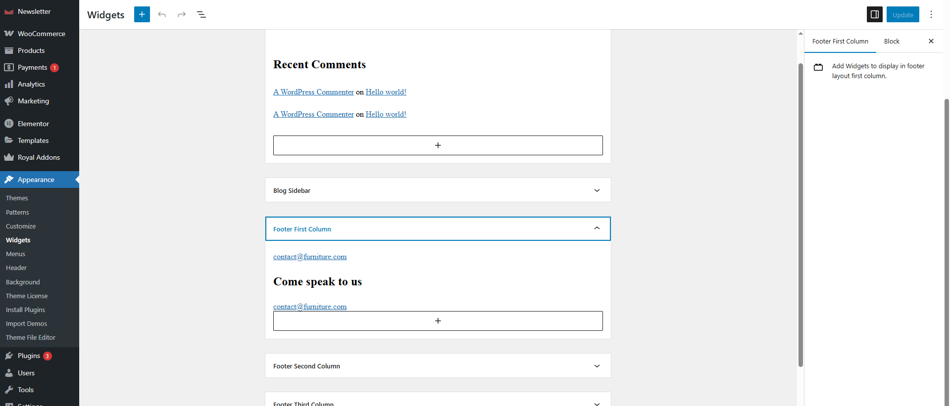 furnituretheme managingwidgets