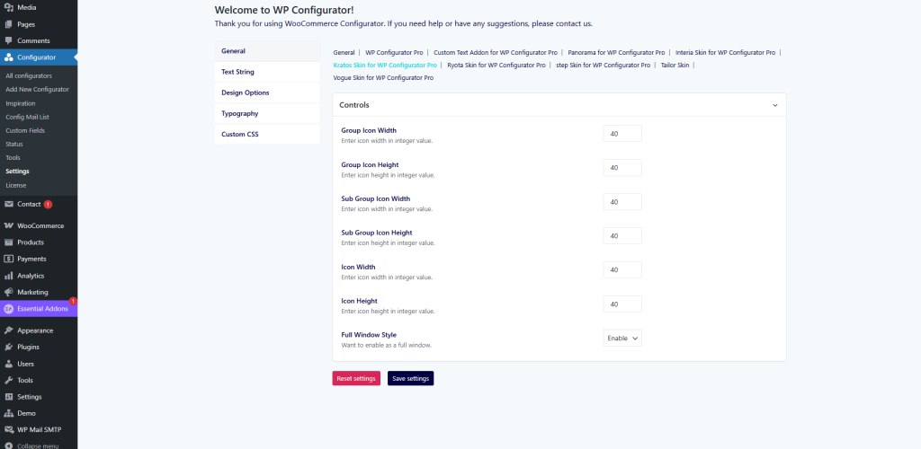 kratos generalsettings
