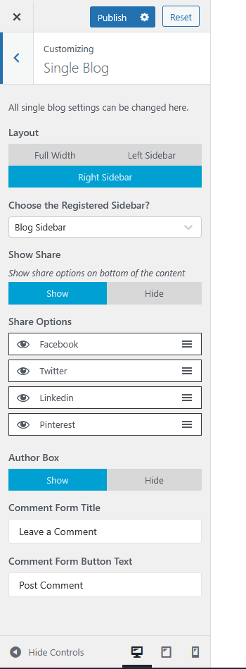 furnituretheme singleblog option