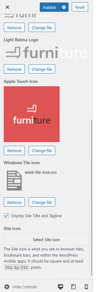 furnituretheme siteidentity option