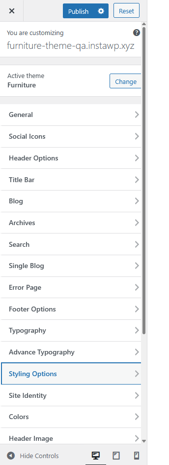 furnituretheme stylingoptions